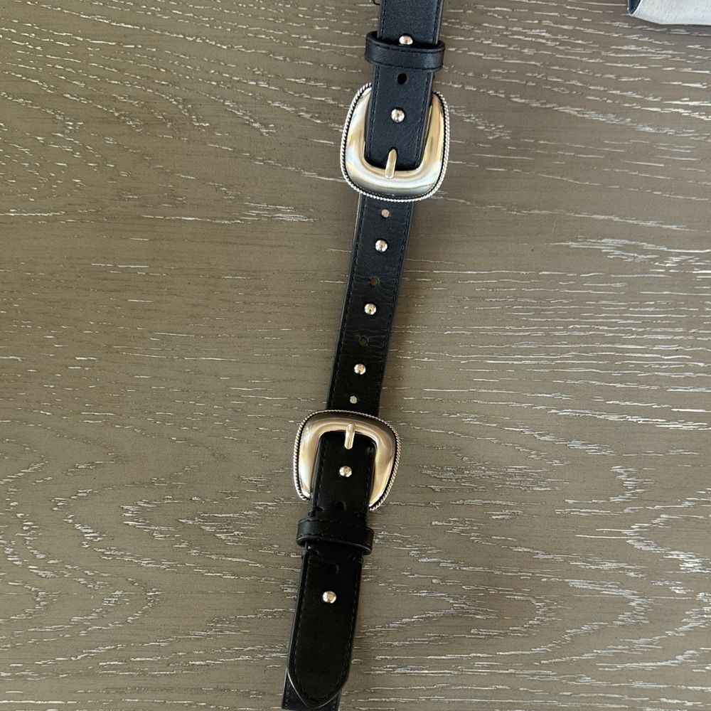VINTAGE 1996 Black Faux Leather Western Belt Silver-toned buckles Studs Size S